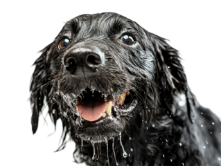 Isolated Wet Black Dog Looking Up