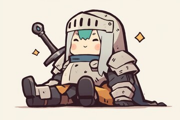 Adorable Little Knight Rests With Sword