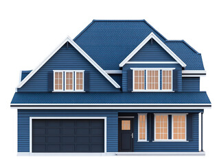 Isolated Blue House with Garage
