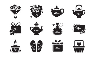 Set of Vector Silhouettes Featuring Cozy and Heartfelt Icons for Home and Gifting