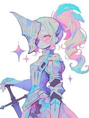 Pastel Knight Girl With Sword And Unique Helmet