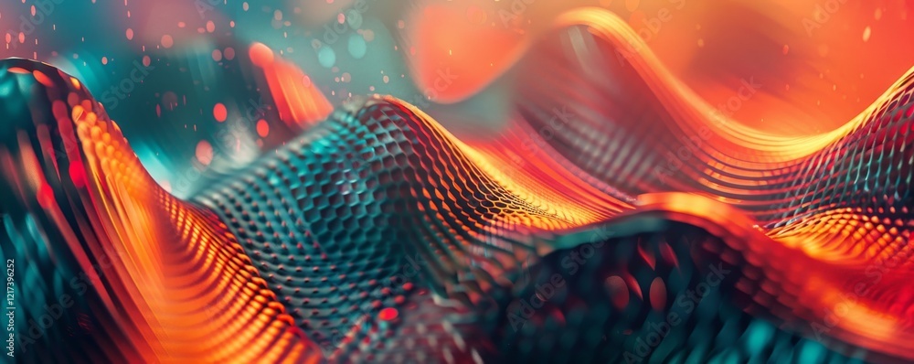 Poster A digitally generated abstract background featuring a flowing, undulating wave pattern composed of numerous small