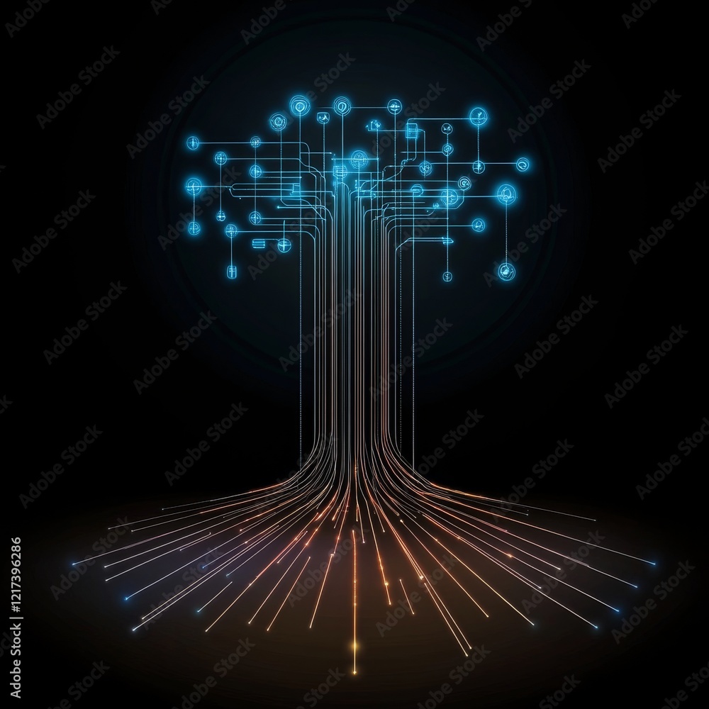 Poster a digital tree design with glowing circuits and lines, symbolizing technology and connectivity again