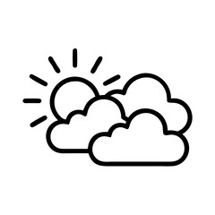 Sun and clouds in simple black line art style