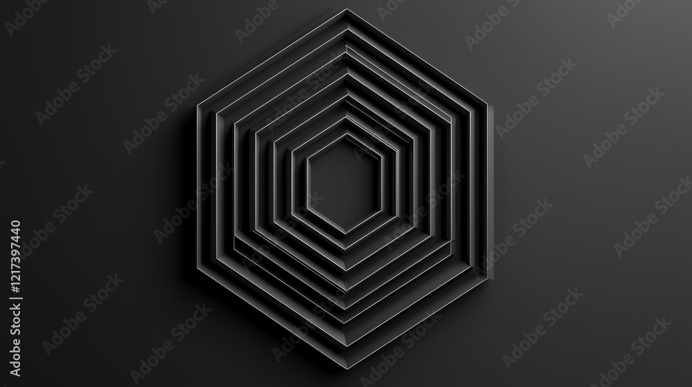 Aufkleber abstract layered hexagon design with smooth black surface and dimensional depth, perfect for modern 