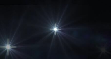 Papparazi camera flashes random black background for overlay on advertisement. Studio light flash on dark bg. Fame glamour product add-on. White camera flashes on black screen. Stardom popularity.