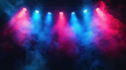 A stage with lights and smoke