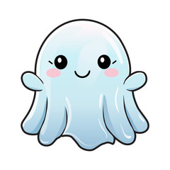 cute white ghost cartoon character in the form of a sticker