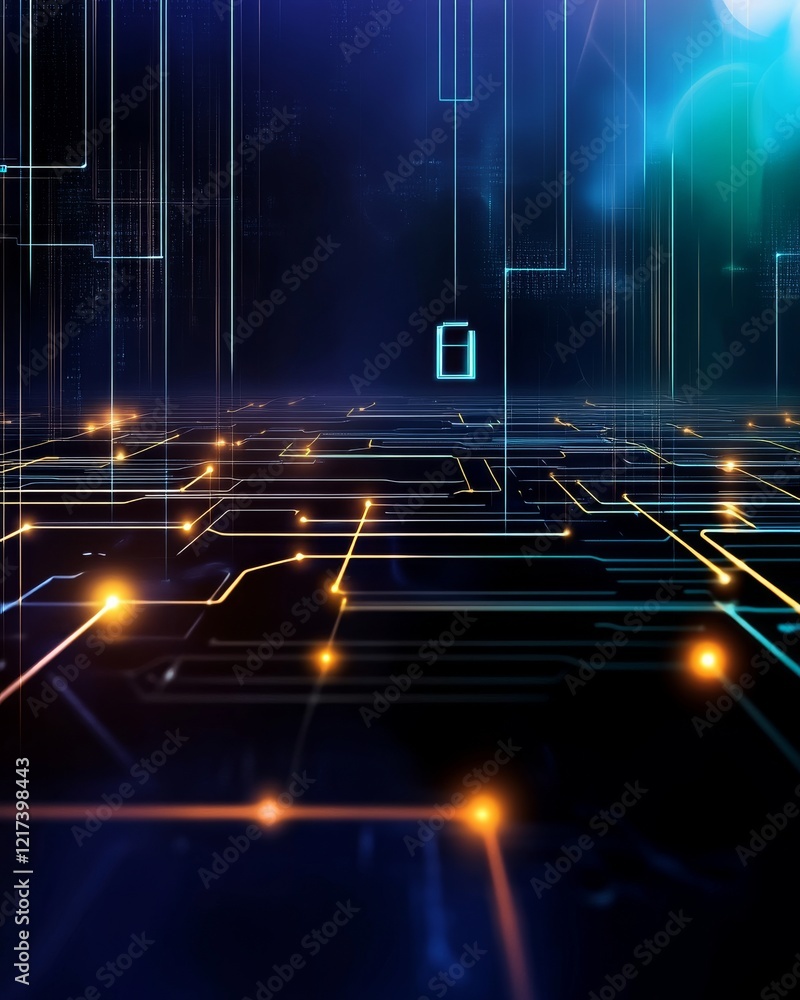 Aufkleber a digital landscape with glowing circuit patterns and vibrant colors, representing technology and da