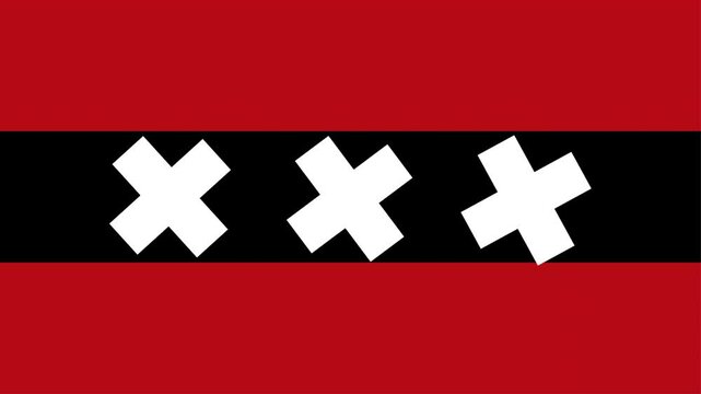 Amsterdam flag with crosses spinning.
Amsterdam vlag met draaiende kruisen.