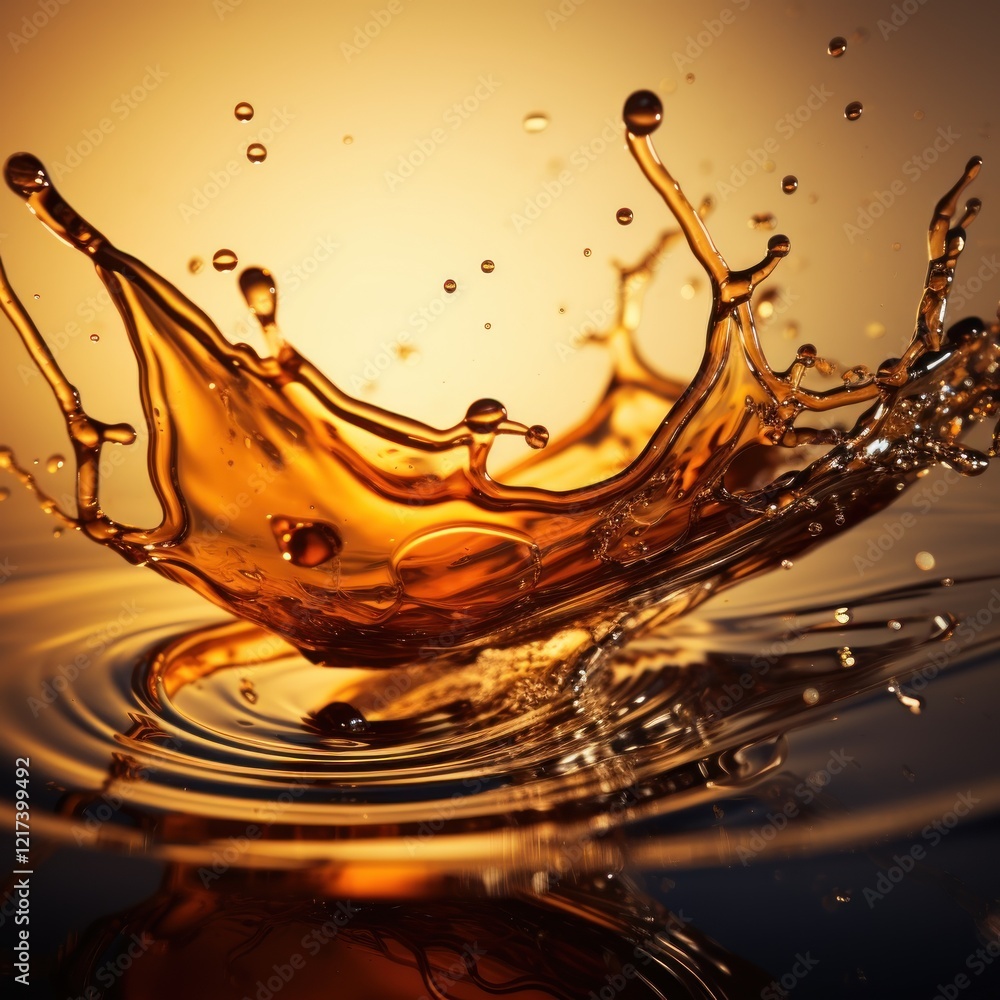Poster close-up of brown liquid splashing in water, capturing dynamic motion and beautiful reflective surfa