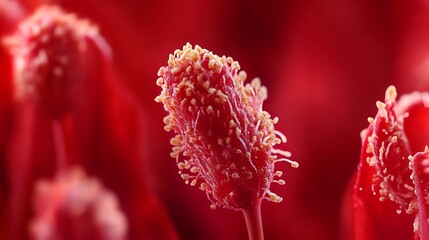 Close-up of a red flower with stamens. Macro