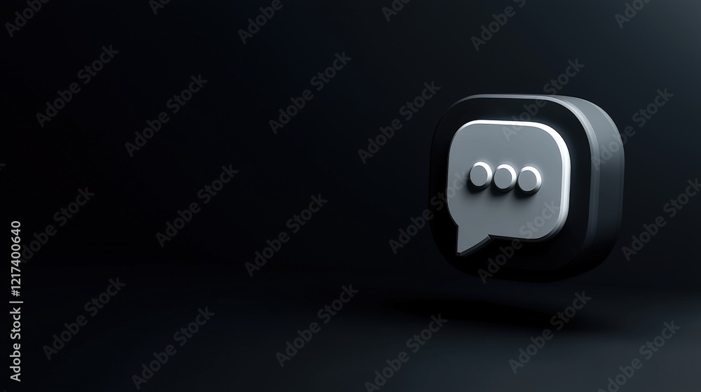 Poster 3d chat bubble icon on dark background representing communication and messaging with stylish modern 