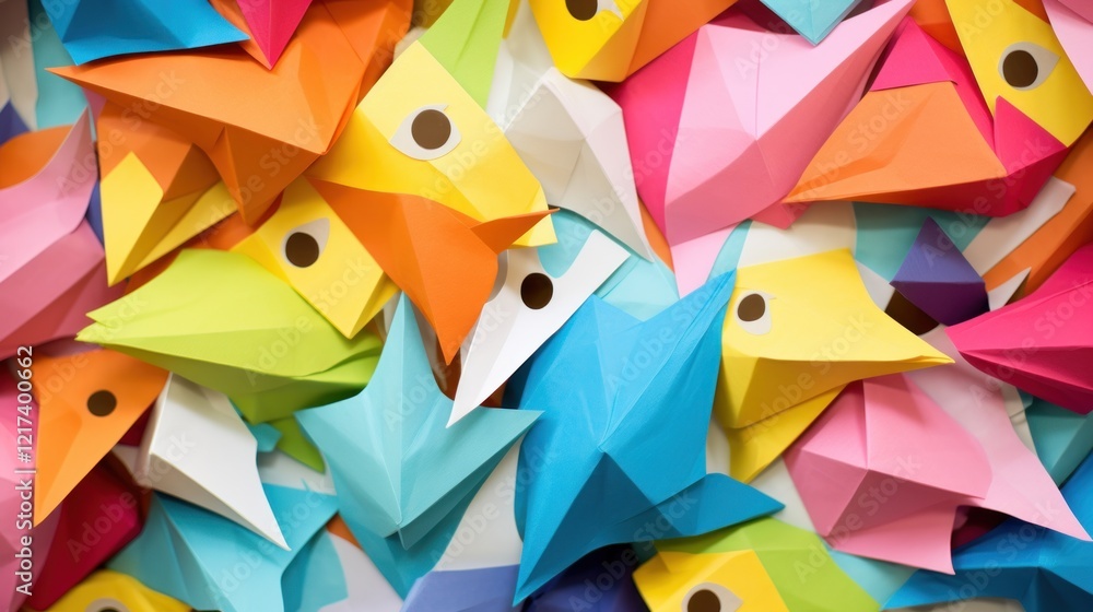 Poster colorful collection of origami paper fish in various shapes and vibrant colors creating a playful an