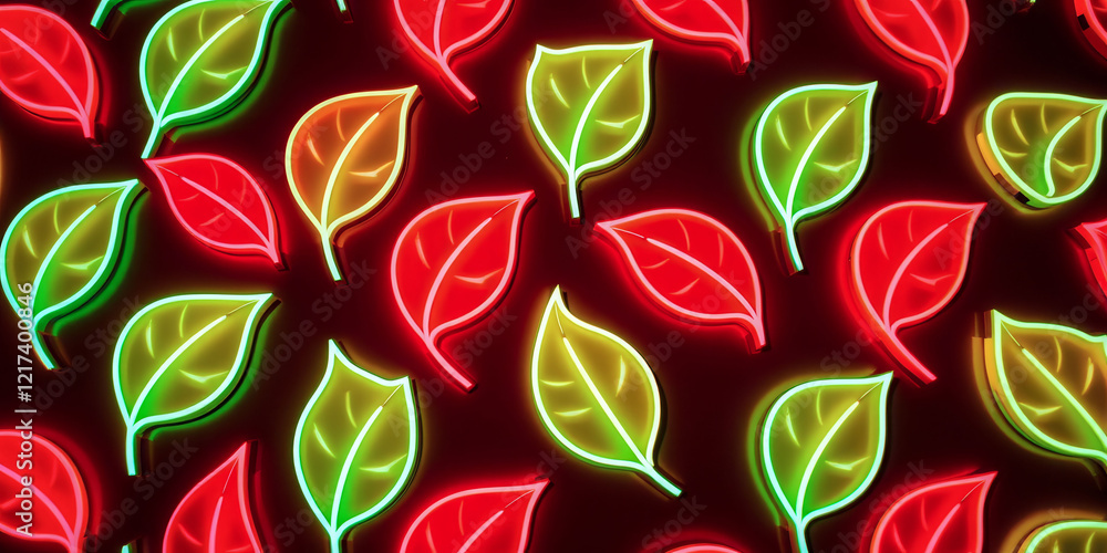 Aufkleber a colorful leafy pattern with red and green leaves. the leaves are arranged in a way that creates a 
