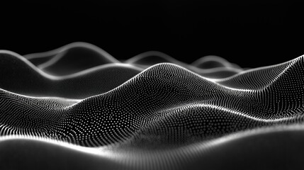 A black and white image of a wave with a lot of dots