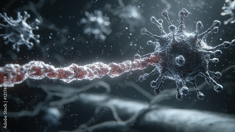 Aufkleber detailed micrograph of virus structure with dna strand in a digital environment depicting cellular i