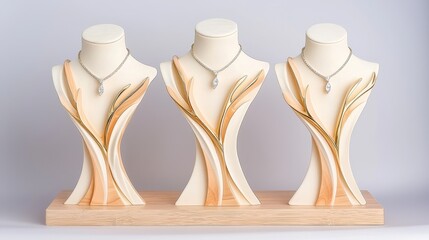 Elegant Jewelry Display on Busts with Smooth Lines and Minimalist Design