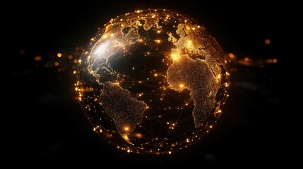 A glowing globe with a network of lights surrounding it