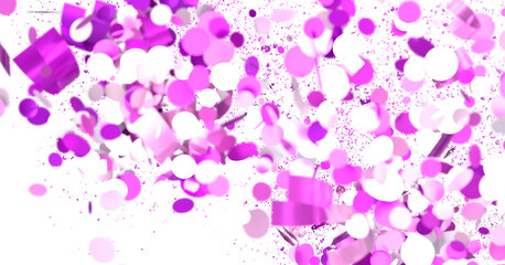 Abstract festive backdrop with pink and purple confetti. Ideal for celebrations, parties, and events.