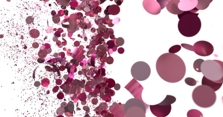 Abstract pink confetti falling on white. Festive backdrop for party, birthday, or celebration.