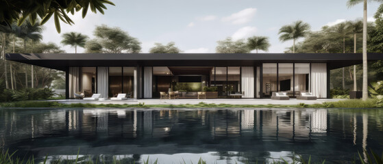 Naklejka premium modern conference room featuring a sleek table, minimalist chairs, and large windows with a city view.