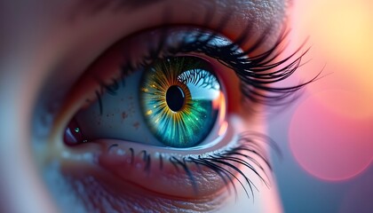 Fototapeta premium futuristic human eye with green and purple digital data streams