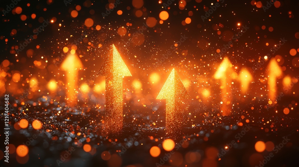 Aufkleber dynamic and vibrant background with rising arrows and sparkling particles in fiery color palette