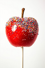 candy apple with sugar sparkles isolated on a white background