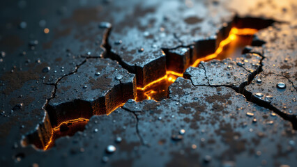A close-up view of molten metal spilling from a crack, with steam rising above it.