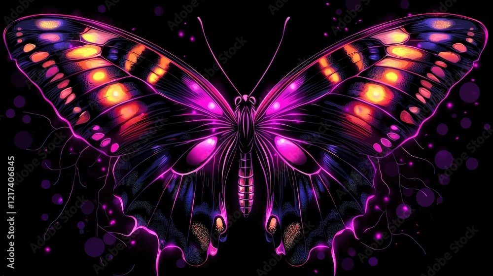 Poster vibrant butterfly artwork with neon colors and abstract background for digital and print design use