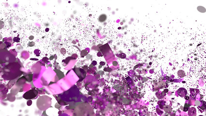 Vibrant purple confetti bursts on white. Ideal for celebration, party, and festive designs.