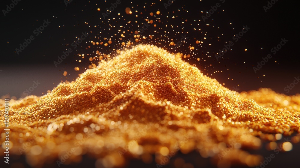 Poster sparkling golden dust on a dark background creating a mesmerizing shimmer in a beautifully arranged 