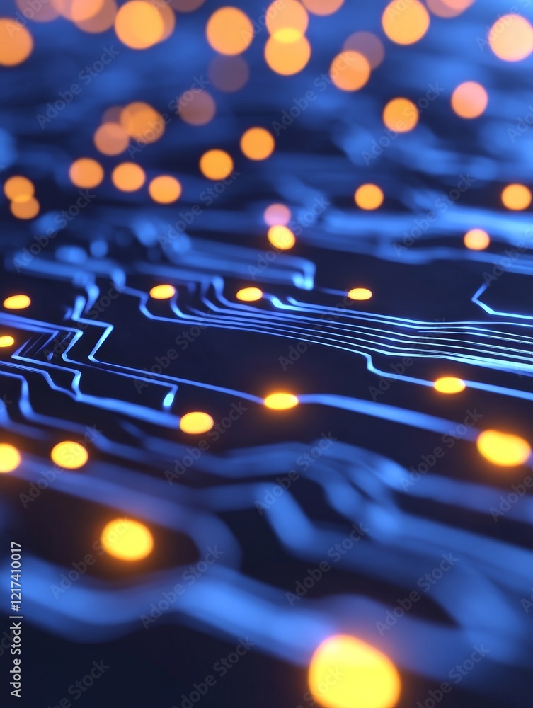 Poster abstract digital network glowing circuitry - futuristic technology, digital network, glowing circuit