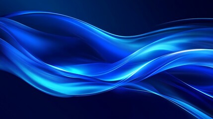 Fototapeta premium Abstract blue waves create a dynamic and fluid visual effect on a dark background.