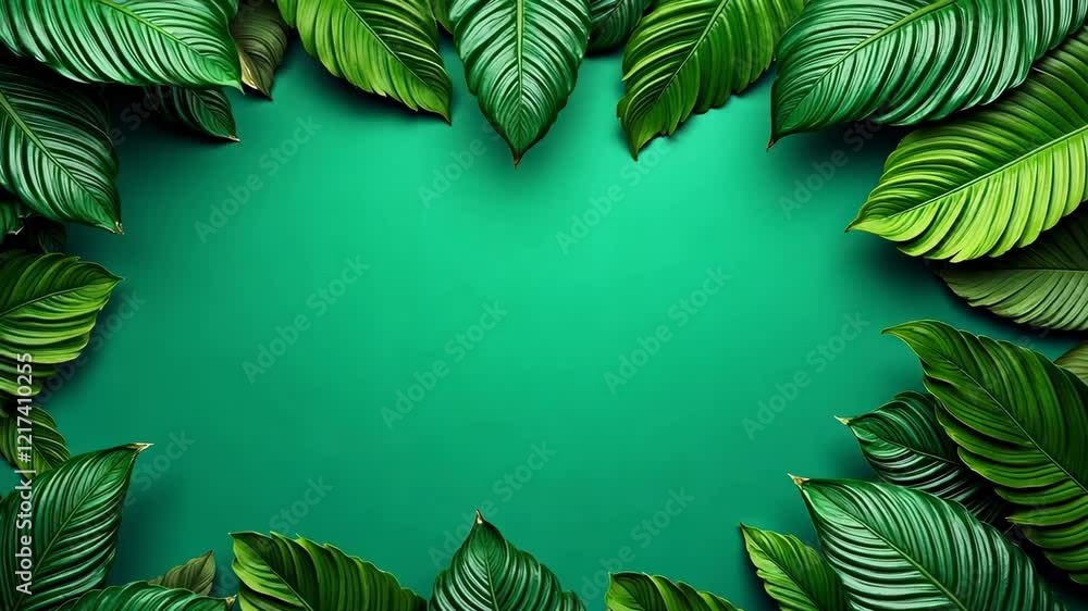 Poster background with green leaves that frame the edges of the picture. in the center there is an empty sp