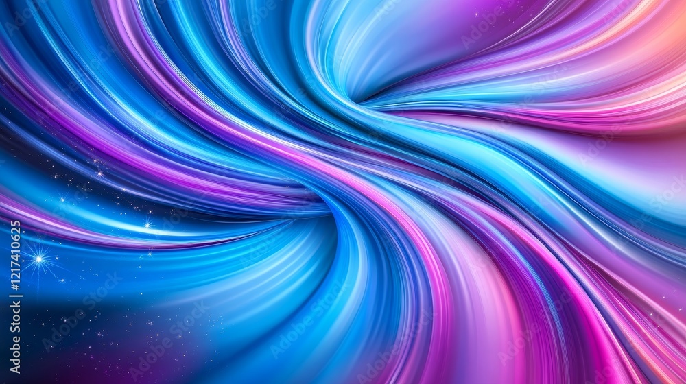 Poster abstract swirling color vortex - vibrant blue and purple abstract art, swirling lines creating a dyn