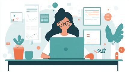 Woman Focused on Work at a Modern Office Desk