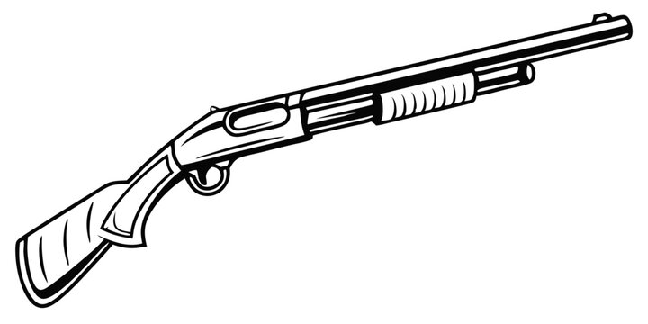 pumpgun logo, black outline, vector graphic, transparent background