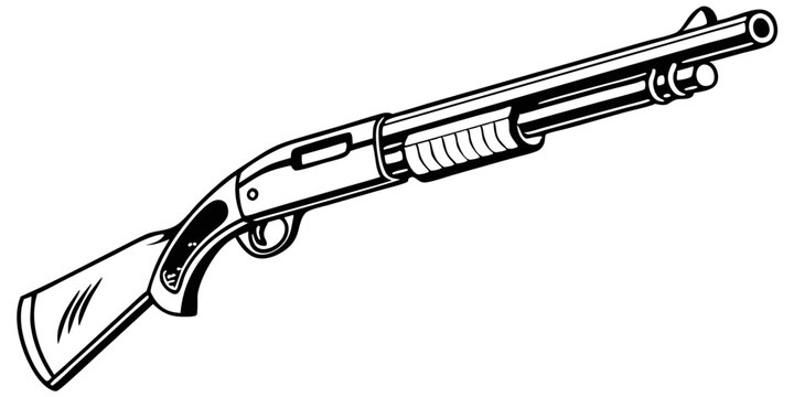 pumpgun logo, black outline, vector graphic, transparent background