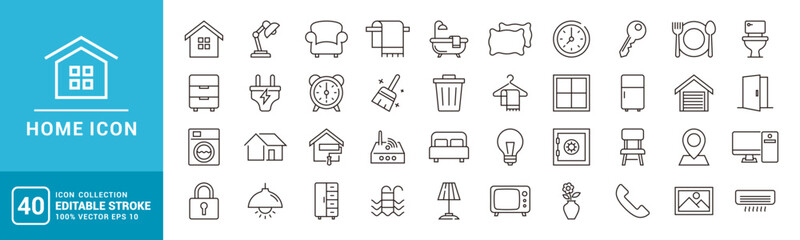 Collection of home icons. Furniture, appliances. vector template editable stroke EPS 10.