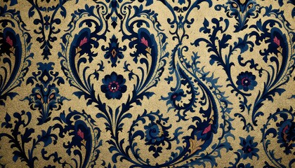 Elegant Damask Wallpaper Design Blue Gold Floral Pattern