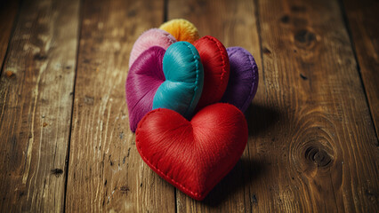 Colorful Heart Shaped Objects in Artistic Arrangement with Emotional and Love Concept