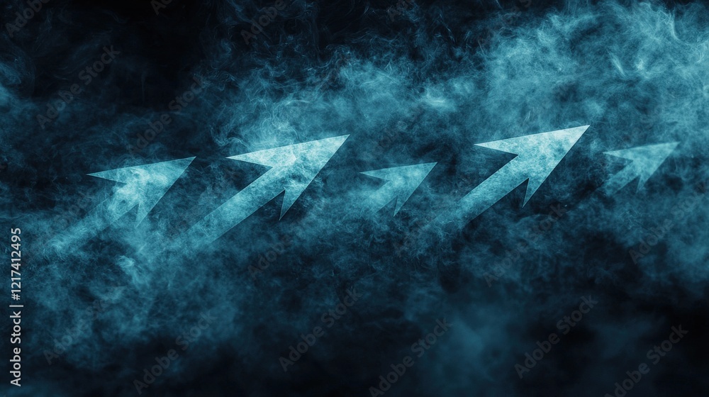 Poster abstract background with directional arrows and smoke effect in blue color for creative design and a