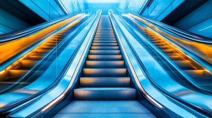Obraz premium Modern Blue Escalator in a Stylish Building Interior