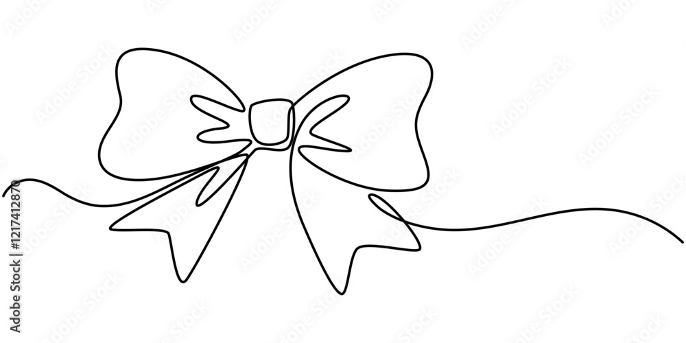 Canvas Prints Coquette stripes bow ribbon continuous one line drawing, One continuous line drawing of a festive bow on a white background. Christmas and birthday present wrap in simple linear style. Concept of pro.