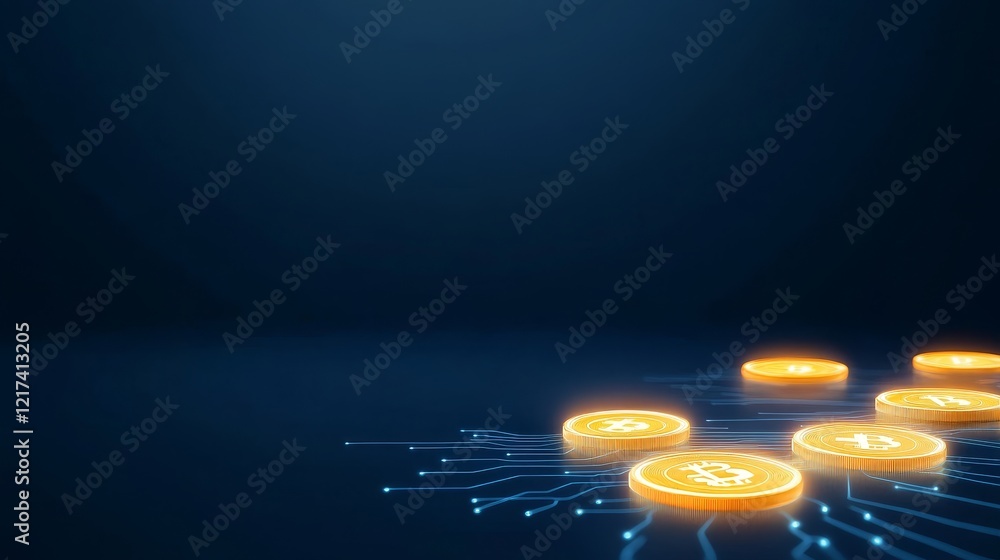 Poster bitcoin coins graph dark background - cryptocurrency, finance, technology, digital currency, blockch