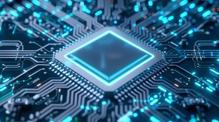 Fototapeta premium futuristic high-tech microchip close-up with glowing circuitry