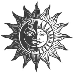 A Stylized Sun And Moon Facing Each Other High Quality Editable Vector Design And Illustration