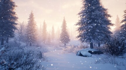 Fototapeta premium Winter Forest Path Under Snowy Sunrise